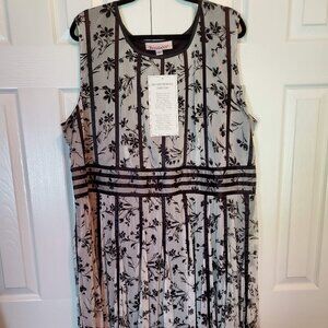 NWT Roaman's Black & White Floral Sheer Lined Pipping Sleeveless Dress 24W